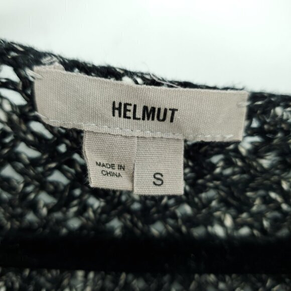 Helmut Lang Textured Cotton/Linen Scoop Neck 3/4 Sleeve Sweater S Black/White - Picture 4 of 16